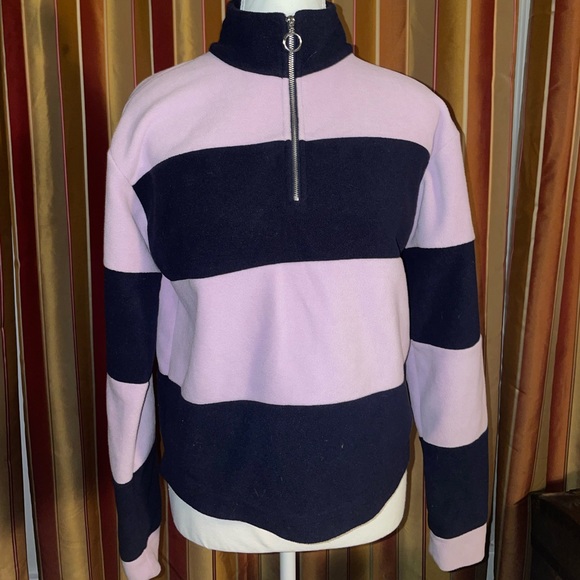 Stripped half zip crew neck fleece jacket - Picture 2 of 4
